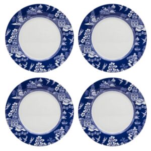 grace teaware (blue willow scene) set of 4 dessert/salad plates 7.5-inch, made of bone china
