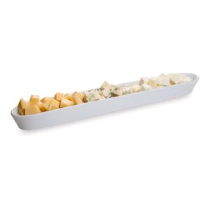 restaurantware siluro 12 inch olive tray 1 narrow olive plate - microwave-safe oven-safe white porcelain narrow serving tray chip-resistant for olives or cheeses