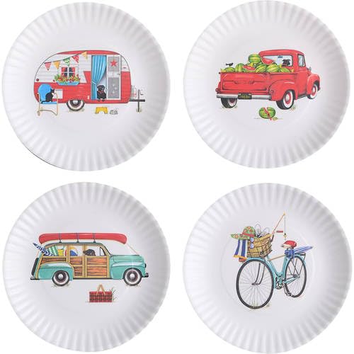 One Hundered 80 Degrees Summertime 9" Melamine Plates, Set of 4