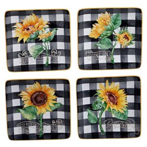 certified international sunflower fields 6" canape/lucheon plates, assorted designs, small, set of 4