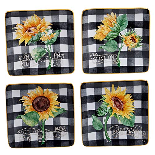 Certified International Sunflower Fields 6" Canape/Lucheon Plates, Assorted Designs, Small, Set of 4