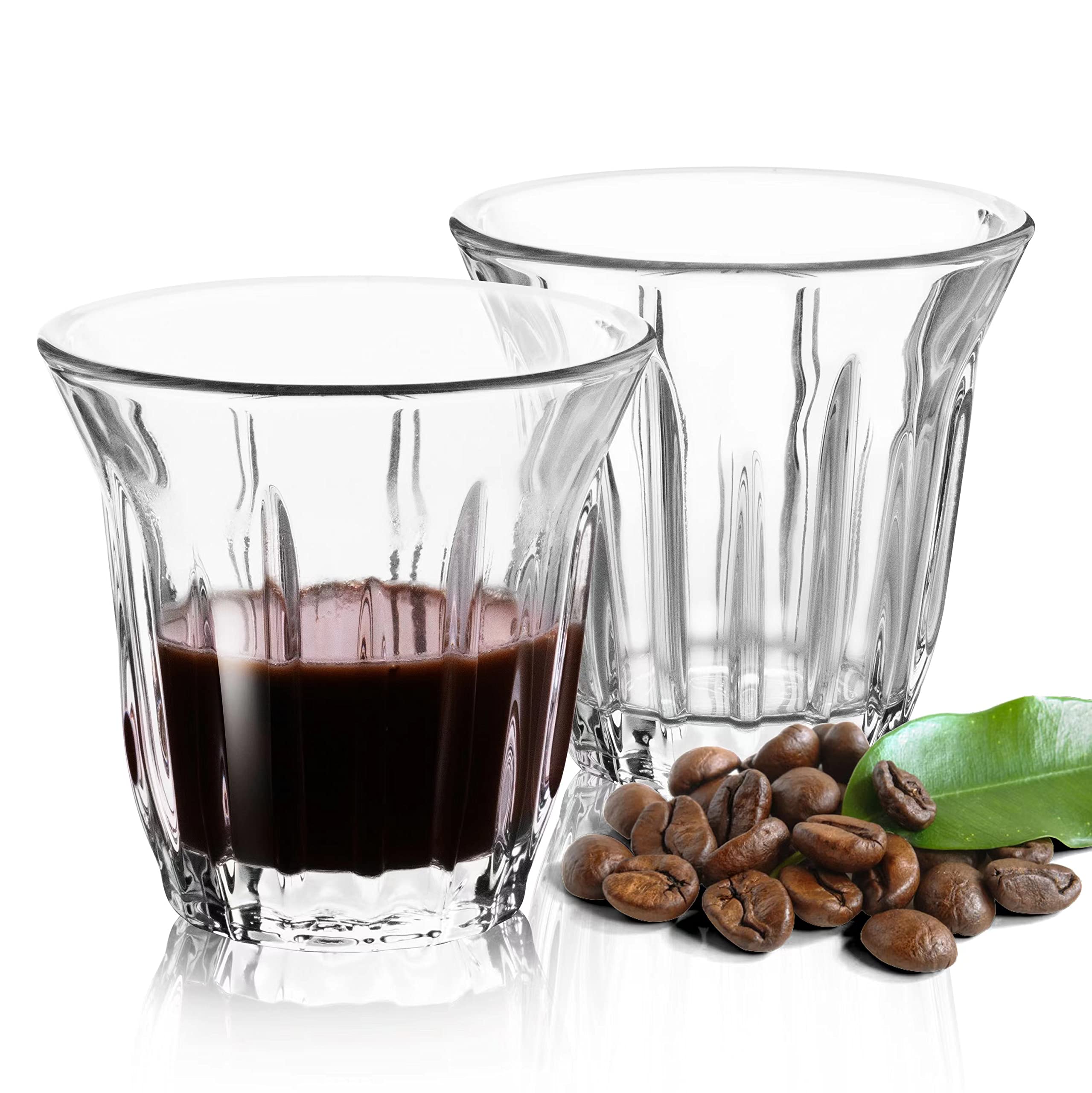 Aijohnny Espresso Cups Set of 2 Clear Glass Cups 3oz for Coffee/Milk, Coffee Mugs Insulated Shot Glasses Regular Espresso Accessories in Kitchen/Office/Bar, Easy to Clean (3oz-2 Pack)