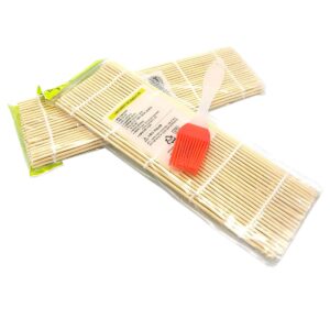 garasani 2 pack bamboo gimbap sushi making kit, 2 x natural bamboo mat, 1 x cooking brush, 9.4" x 9.4" (beige)