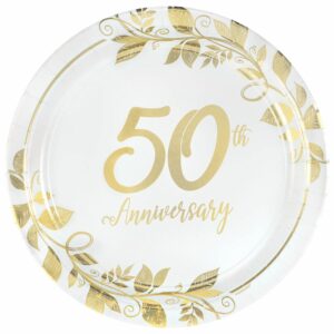 elegant 50th anniversary round foil board metallic plates - 10.5" (pack of 8) - perfect for celebrating milestone moments