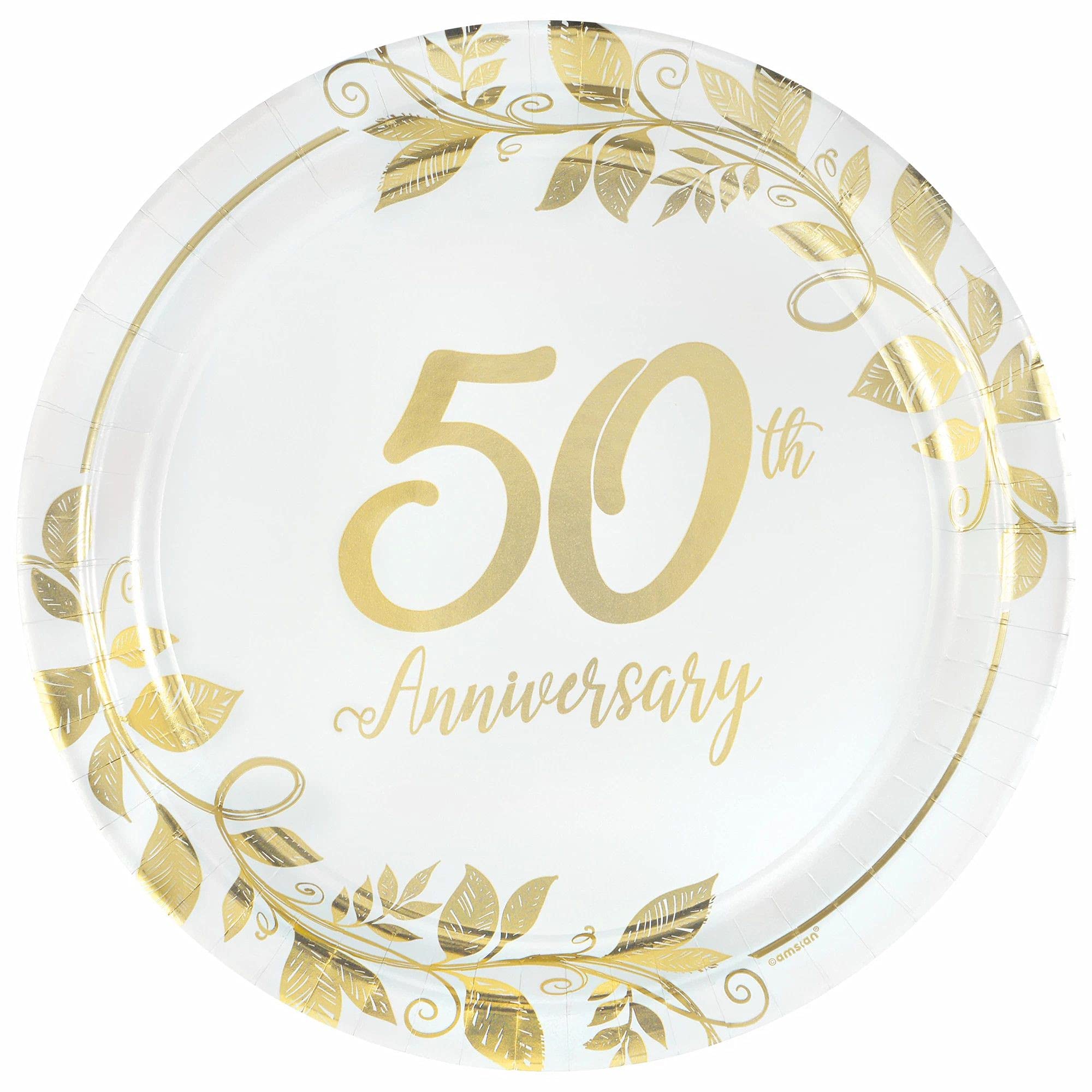 Elegant 50th Anniversary Round Foil Board Metallic Plates - 10.5" (Pack of 8) - Perfect for Celebrating Milestone Moments