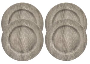 rustic distressed farmhouse faux wood 13 in. charger plates in gray finish - pack of 4