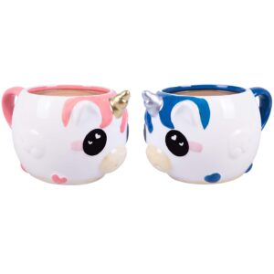 seven20 unicorn coffee mug, 2-pack - cute blue & pink unicorn ceramic mugs - easter gift for kids, teens & adults - ceramic