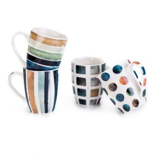 machuma set of 4 11.5oz marble patterns coffee mugs, ceramic tea cup set.