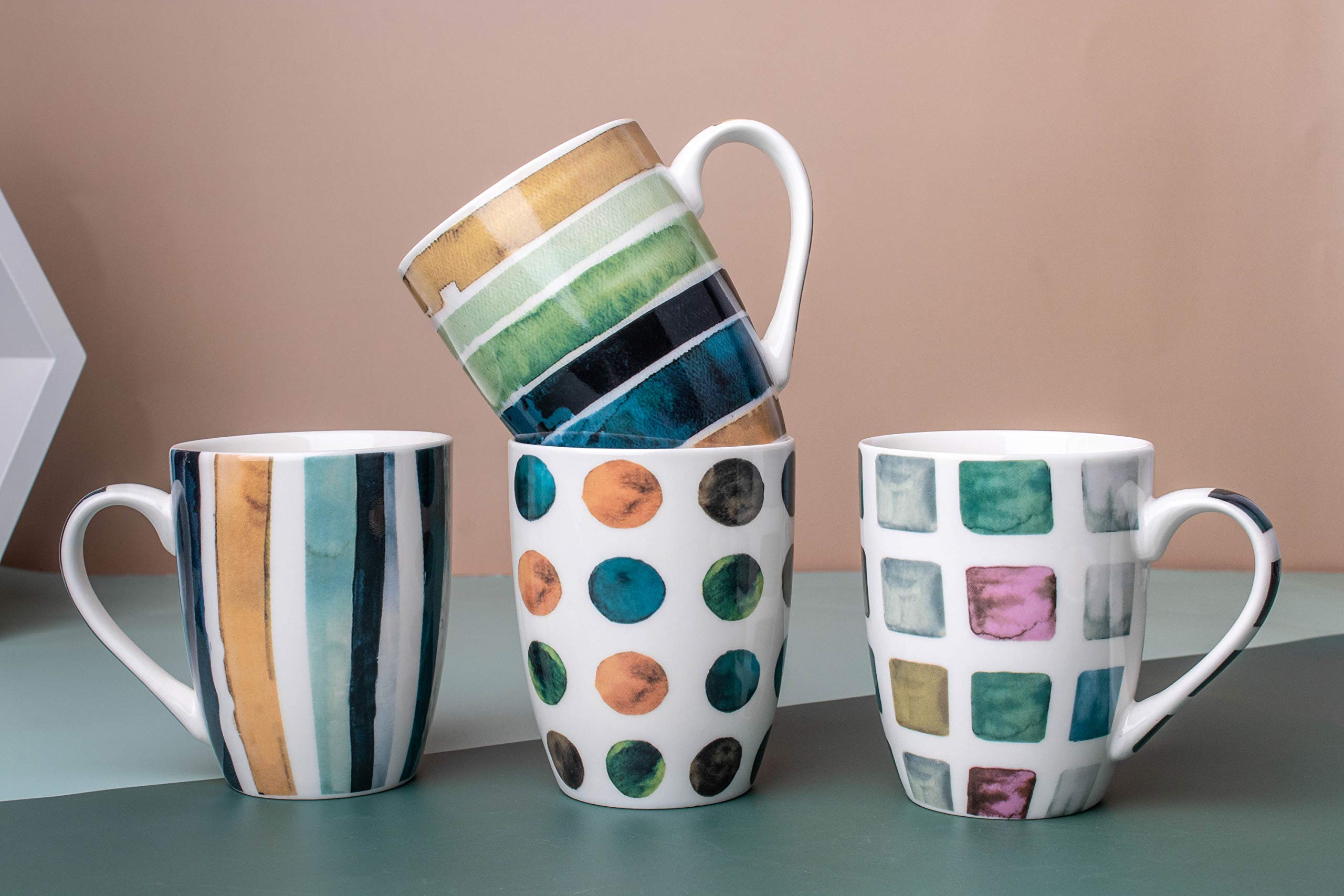 MACHUMA Set of 4 11.5oz Marble Patterns Coffee Mugs, Ceramic Tea Cup Set.