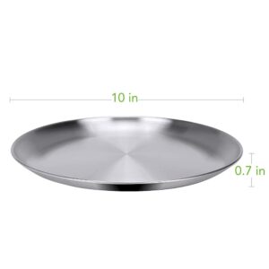 Dakneys Home & Living Stainless Steel Dinner Plates, Set of 4, 10-inch, Metal Plates for Eating, Camping, Adults and Kids,18/8 (304), Brushed (Matte Surface), Lightweight, Easy to Clean