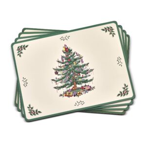 pimpernel christmas tree collection placemats | set of 4 | heat resistant mats | cork-backed board | hard placemat set for dining table | measures 15.7” x 11.7” green