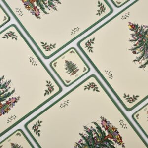 Pimpernel Christmas Tree Collection Placemats | Set of 4 | Heat Resistant Mats | Cork-Backed Board | Hard Placemat Set for Dining Table | Measures 15.7” x 11.7” Green