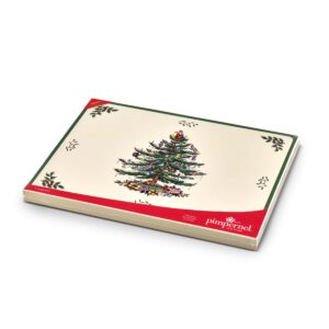 Pimpernel Christmas Tree Collection Placemats | Set of 4 | Heat Resistant Mats | Cork-Backed Board | Hard Placemat Set for Dining Table | Measures 15.7” x 11.7” Green