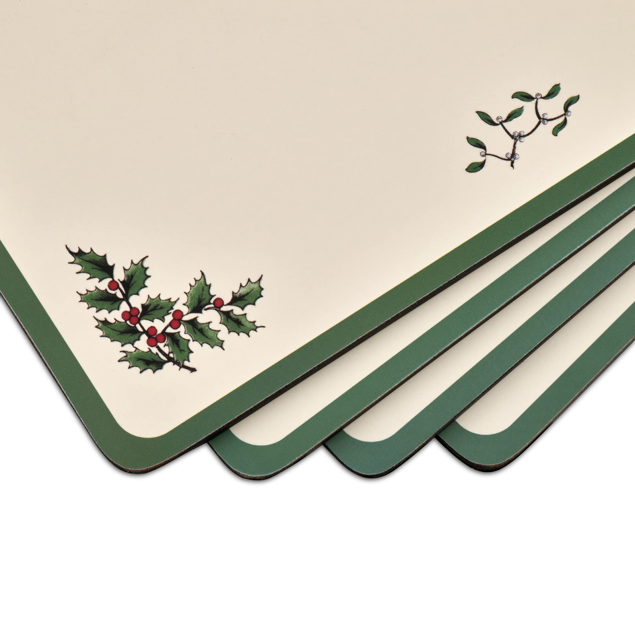 Pimpernel Christmas Tree Collection Placemats | Set of 4 | Heat Resistant Mats | Cork-Backed Board | Hard Placemat Set for Dining Table | Measures 15.7” x 11.7” Green