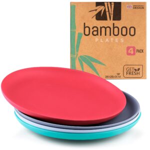 get fresh bamboo plates 4 pack, bamboo dinnerware, bamboo fiber dinnerware set multiple colors, bamboo fiber plates for healthy dining