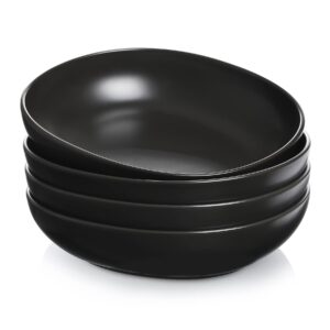 teocera pasta bowls, salad bowls set, large serving bowls, 50 ounce porcelain matte black bowls set of 4 - square design, microwave dishwasher safe