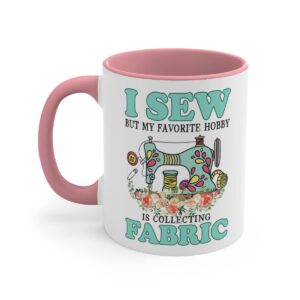 sewing mug - funny sewing coffee mug - cute gift for any sewing lover - gift for quilter - gift for seamstress - sew crafty - sewing gifts for women - quilting mug (11 oz pink and white)