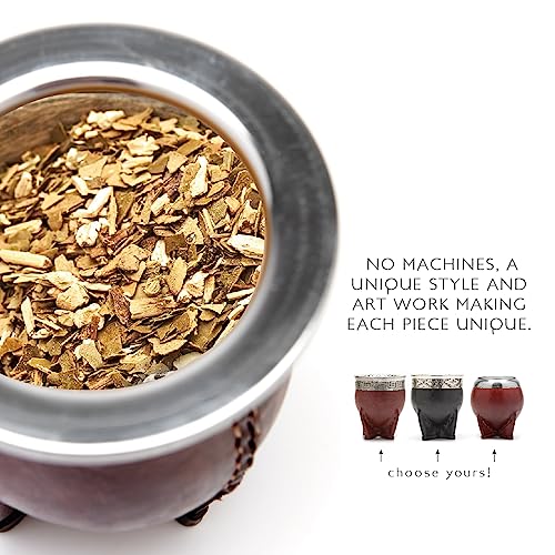 BALIBETOV Premium Yerba Mate Gourd (Mate Cup) - Uruguayan Mate - Leather Wrapped - Includes Stainless Steel Bombilla and Cleaning Brush. (Camionero Burgundy)
