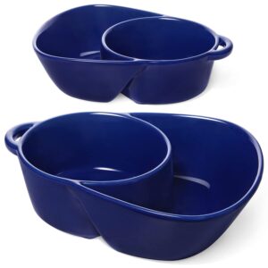 le tauci chip and dip bowls, anti-soggy cereal bowl, soup and side/cracker bowls sets for breakfast, soup and sandwich, bread dipping bowls, set of 2, blue