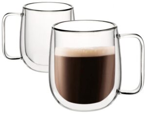 huada double wall insulated borosilicate glass mugs modern espresso cups, 10-ounce, set of 2
