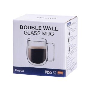 Huada Double Wall Insulated Borosilicate Glass Mugs Modern Espresso Cups, 10-Ounce, Set of 2