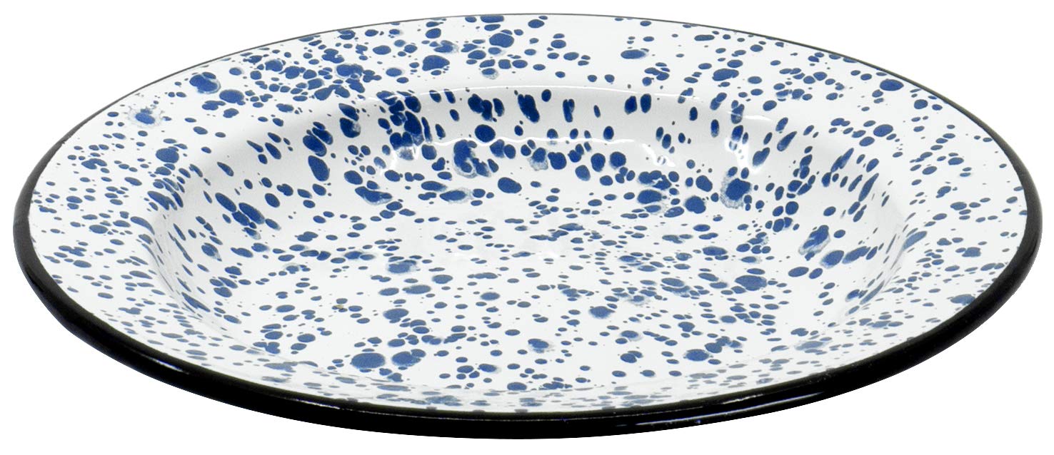 Red Co. Set of 4 Enamelware Metal Classic 8" Round Salad Plate, Navy Blue Marble/Black Rim - Splatter Design