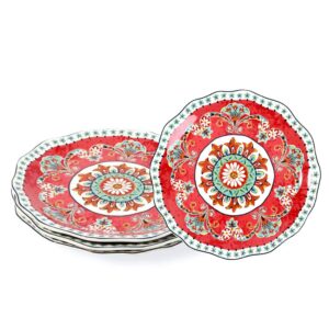 sonemone 11 inch red farmhouse floral dinner plates, set of 4, large ceramic plates for salad, dinner, microwave & dishwasher safe