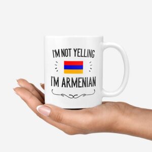 Funny Armenian Gifts. I'm Not Yelling I'm Armenian Coffee Cups. Ceramic Mug. Armenia Proud Gift Idea Featuring The Armenian Flag. (11 oz White)