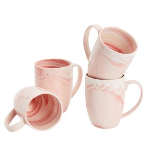 Juvale Set of 4 Pink Marble Ceramic Mugs for Coffee, Hot Cocoa, Tea (16oz)