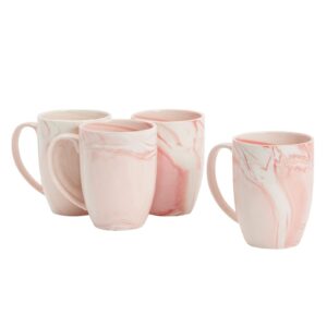 Juvale Set of 4 Pink Marble Ceramic Mugs for Coffee, Hot Cocoa, Tea (16oz)