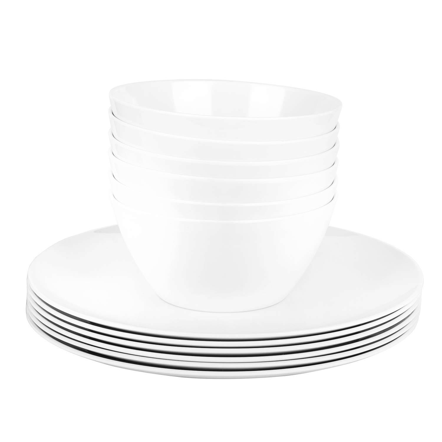 KOXIN-KARLU Melamine Plates, 10.5-inch Dinner Plates Dinnerware Dish, set of 6 White | 100% Melamine, Dishwasher Safe, BPA Free