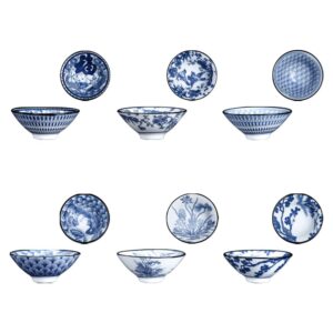 vitbunana kung fu tea cup set of 6, chinese tea cup, 1.69oz blue and white porcelain tea cup (style one)