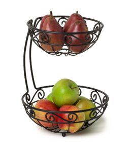 spectrum scroll fruit stand 2-tier (black) - kitchen counter organizer for produce & food storage