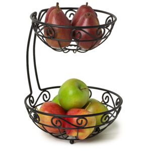 Spectrum Scroll Fruit Stand 2-Tier (Black) - Kitchen Counter Organizer for Produce & Food Storage