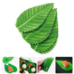 Operitacx 200pcs Artificial Leaf Sushi Plate Decoration Fake Green Leaves Sashimi Serving Tray Sushi Dish Platter Ornaments for Japanese Restaurant Decor