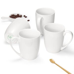 gang rinpoche 12 oz fine bone china coffee mugs, over 45% bone content of mugs, durable porcelain coffee mugs sets, white ceramic tea milk cups set of 4, lightweight christmas bright mugs
