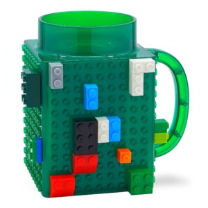 indiebrick build-on brick cup coffee mug compatible with lego building blocks green