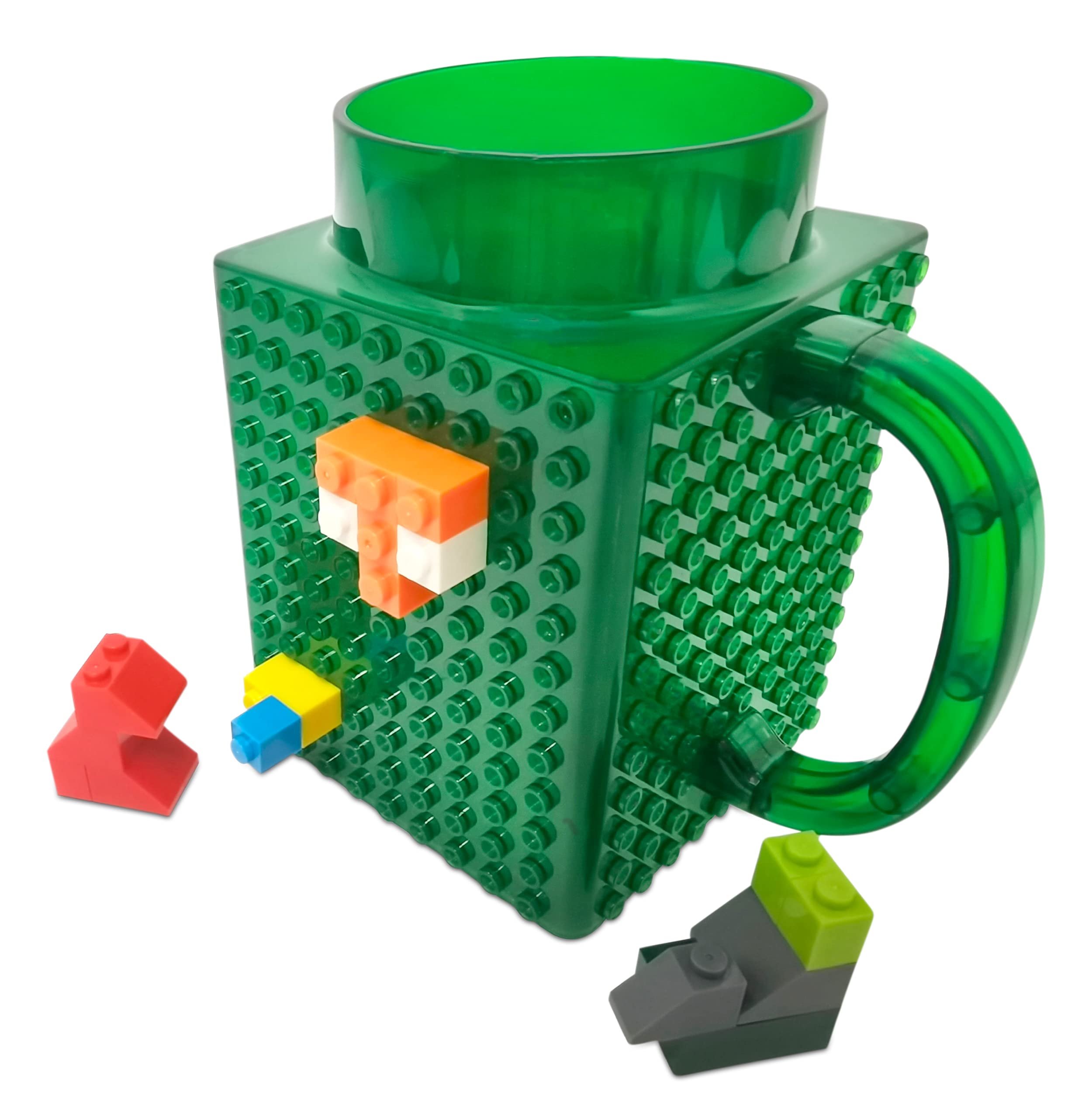 IndieBrick build-on brick cup coffee mug compatible with Lego Building Blocks GREEN