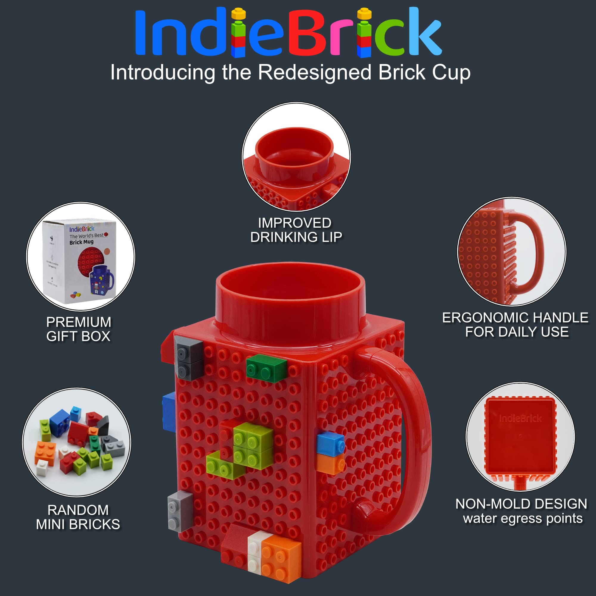 IndieBrick build-on brick cup coffee mug compatible with Lego Building Blocks GREEN