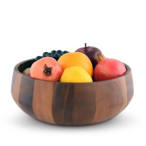 Arthur Court Acacia Wood Serving Bowl for Fruits or Salads Modern Round Shape Style 4.5 inch Tall x 11 inch Diameter Wooden Single Bowl