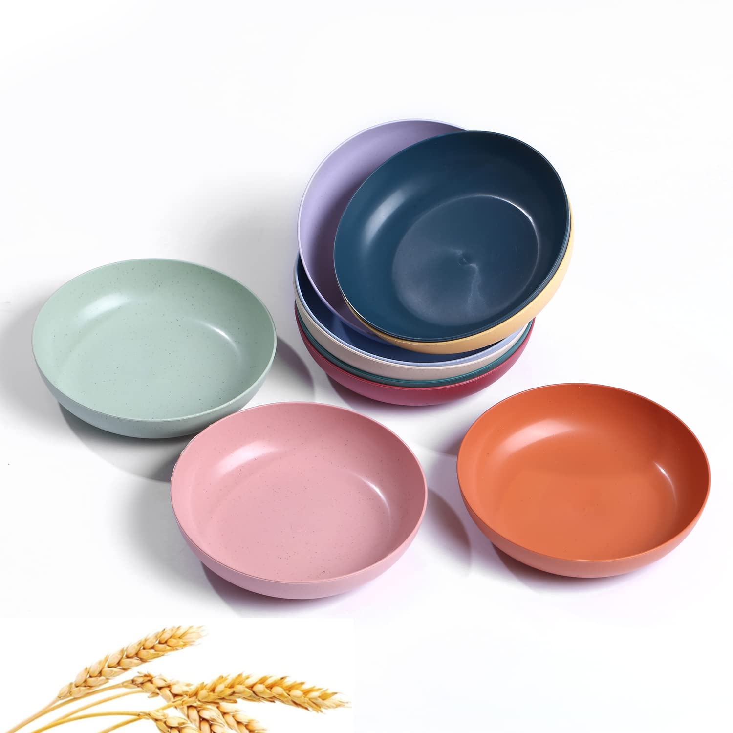 WANBY Lightweight Wheat Straw Cereal Plates Unbreakable Dinner Dishes Plates Set Dishwasher & Microwave Safe (Plates 10 Pack 5.6')