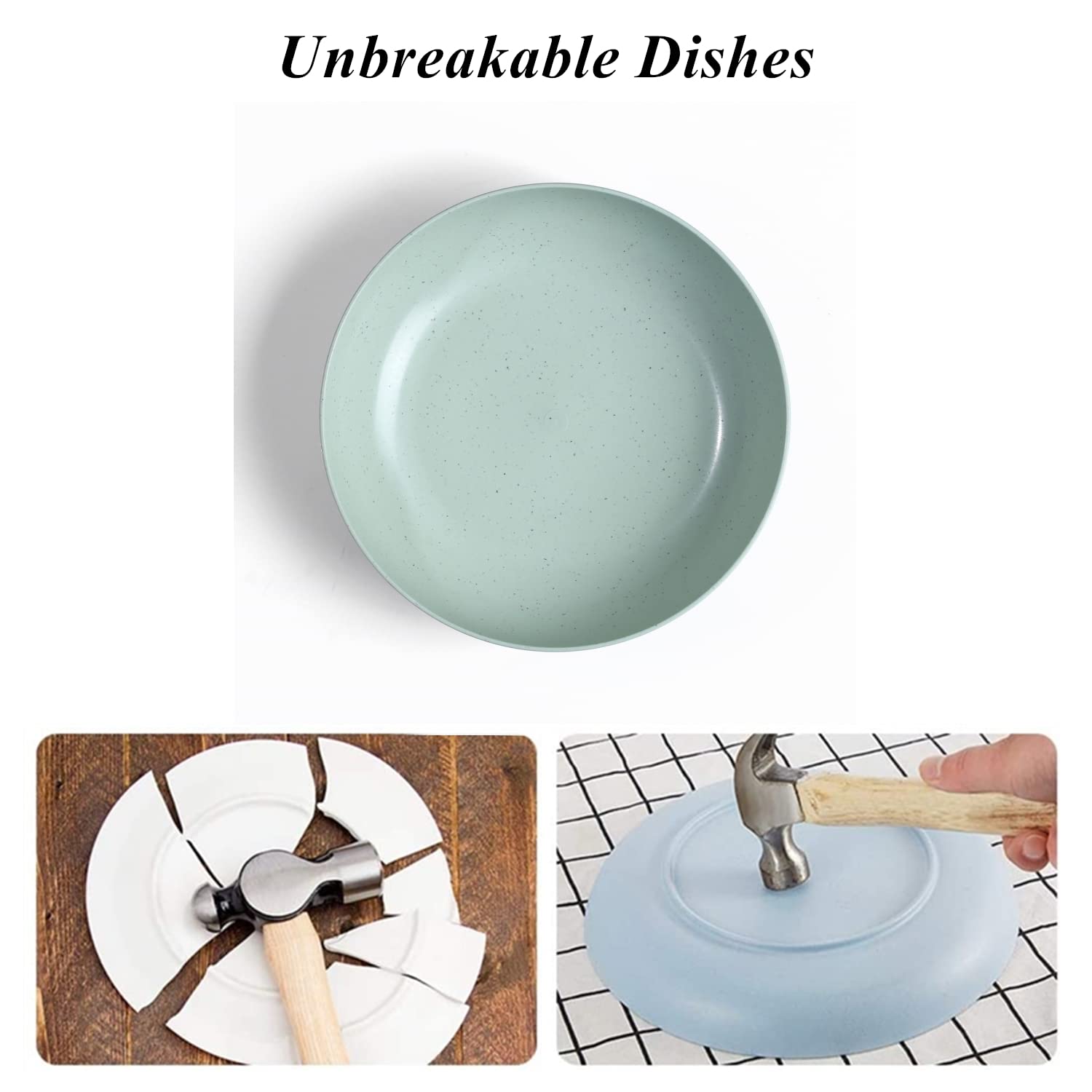 WANBY Lightweight Wheat Straw Cereal Plates Unbreakable Dinner Dishes Plates Set Dishwasher & Microwave Safe (Plates 10 Pack 5.6')