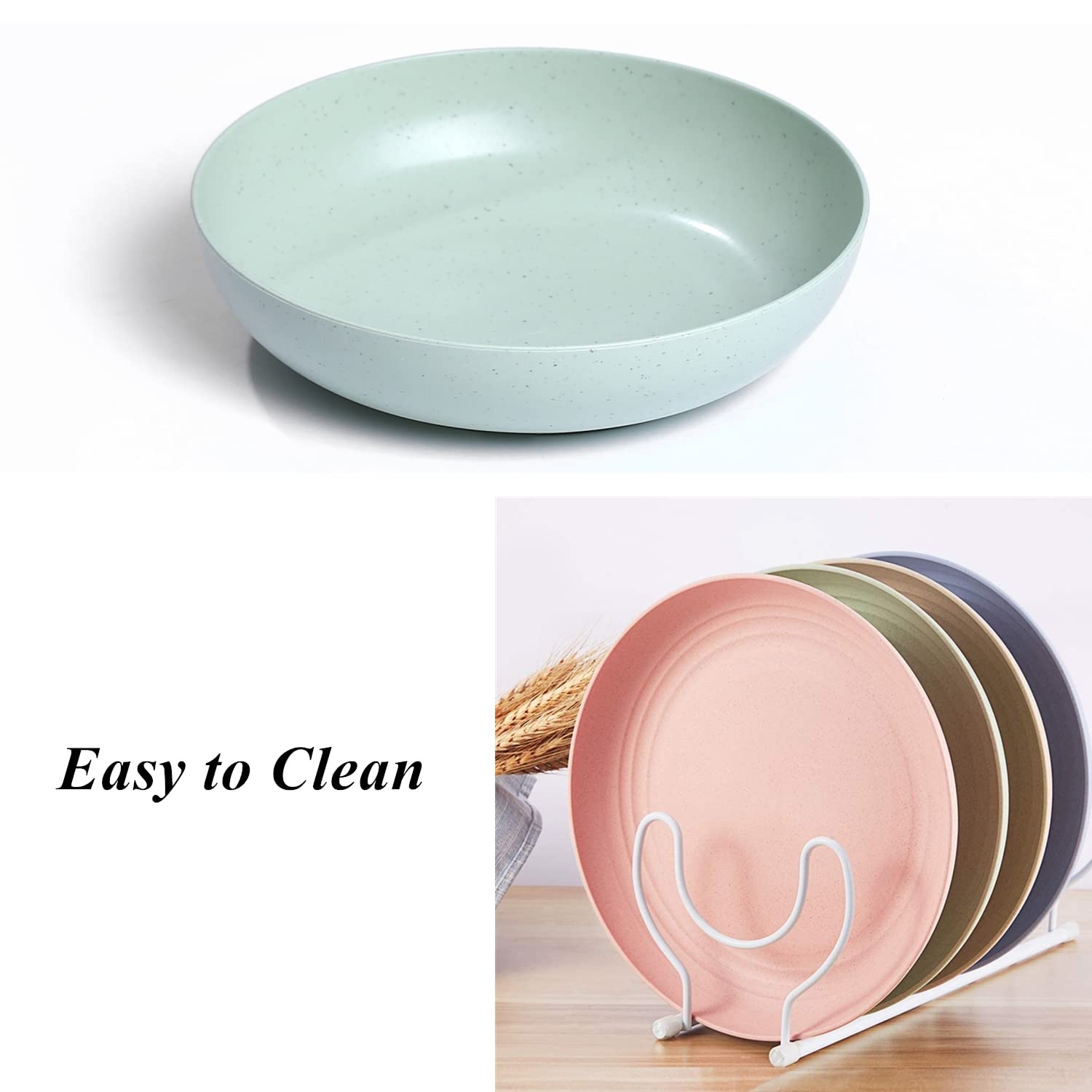 WANBY Lightweight Wheat Straw Cereal Plates Unbreakable Dinner Dishes Plates Set Dishwasher & Microwave Safe (Plates 10 Pack 5.6')