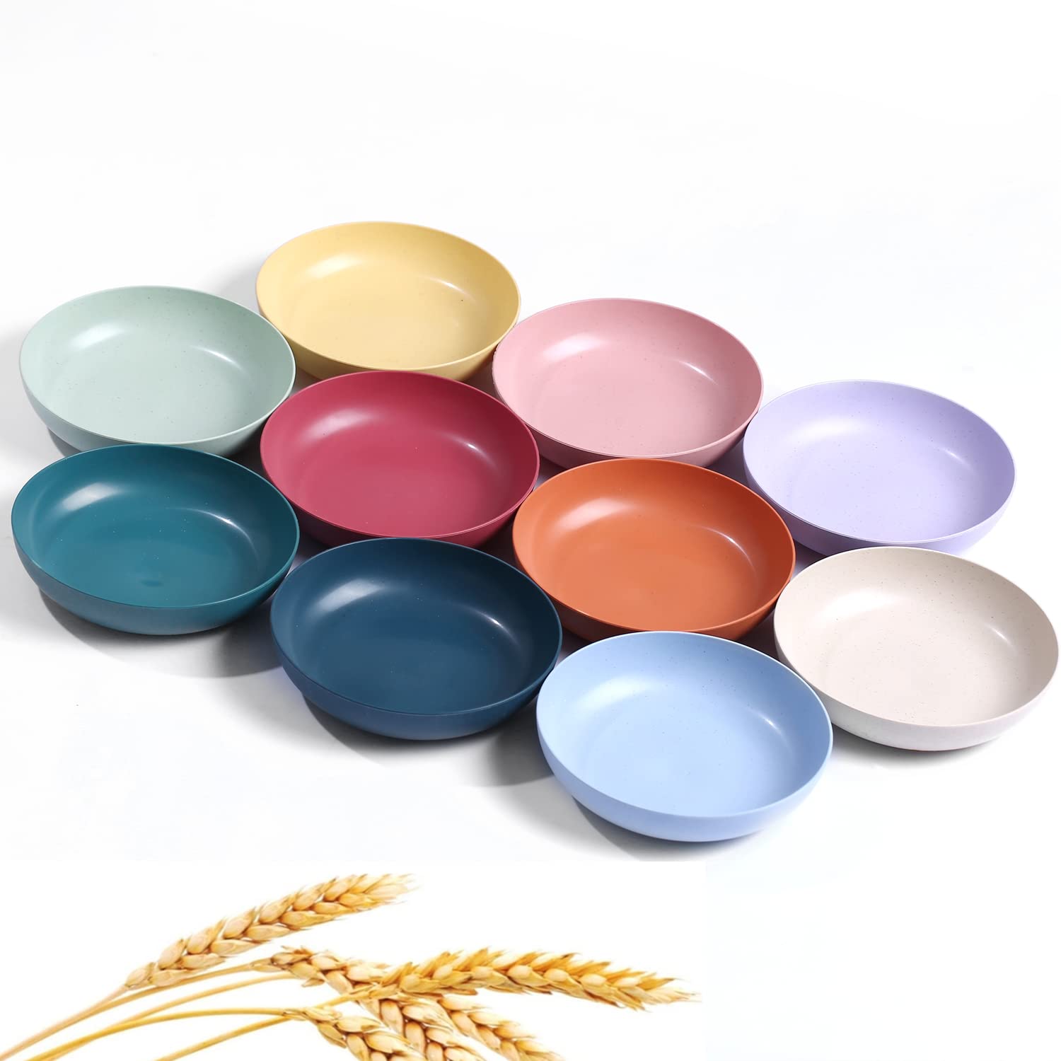 WANBY Lightweight Wheat Straw Cereal Plates Unbreakable Dinner Dishes Plates Set Dishwasher & Microwave Safe (Plates 10 Pack 5.6')