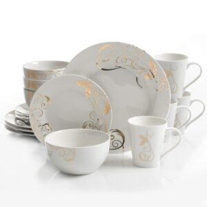 gibson home seasonal gold dinnerware set, service for 4 (16pcs), white/gold