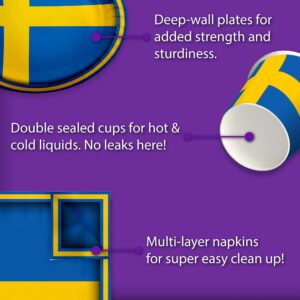 Swedish Flag Birthday Party Supplies Set Plates Napkins Cups Tableware Kit for 16