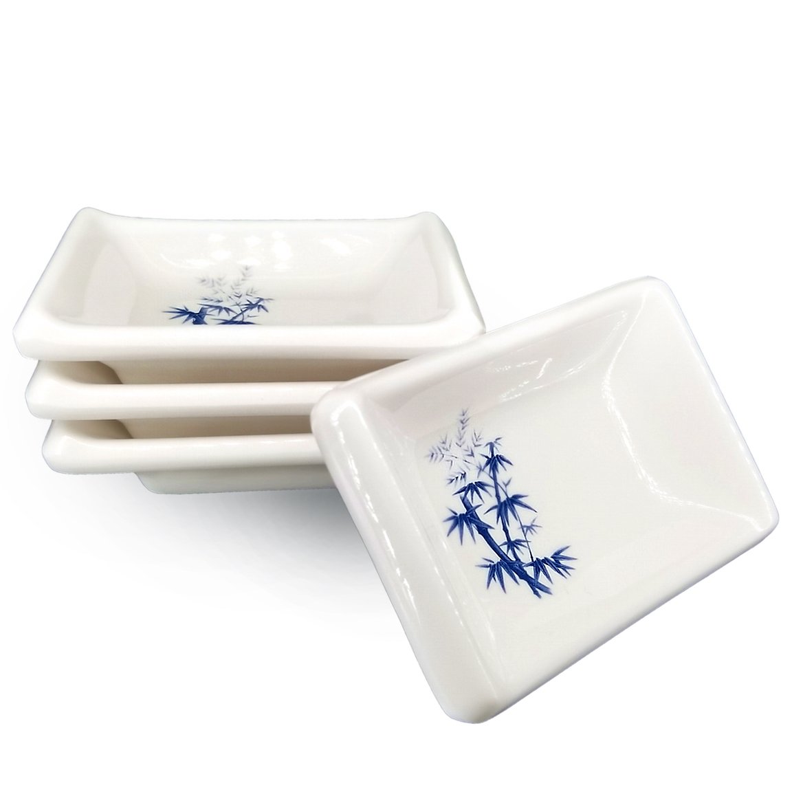 Happy Sales HSDBBM4T, Melamine Sauce Dipping Bowls, Sauce Dishes, Set of 4 pc Tetragon, Bamboo