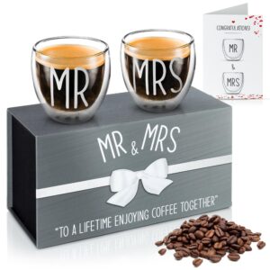 mm creations - mr and mrs gift box: clear & heat insulated coffee mugs set of 2, 9 oz| in a ready to offer stylish and shockproof packaging