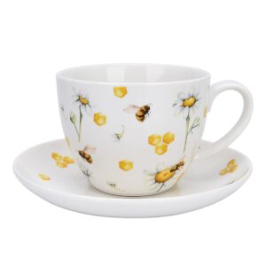 stp goods bone china kitchen teacups tea with honey cup and saucer 15.2 fl oz (450 ml) pretty tea cup with matching saucer christmas mugs