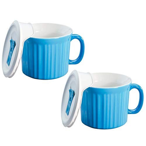 CorningWare 20 Ounce Light Blue Meal Mug With Plastic Vented Lid – 2 Pack